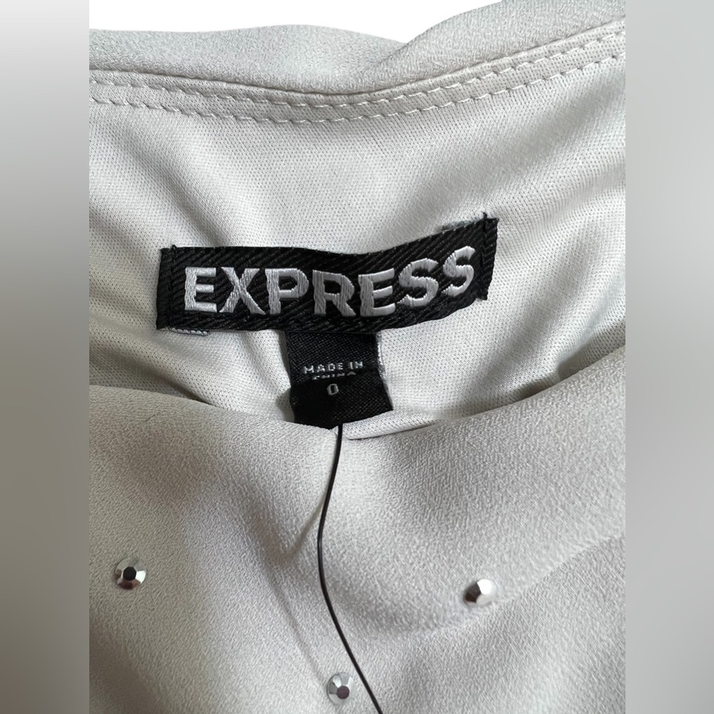 NWT‎ Express Spaghetti Strap Rhinestone One Shoulder Beige Bodycon Dress Size 0 - Picture 9 of 9